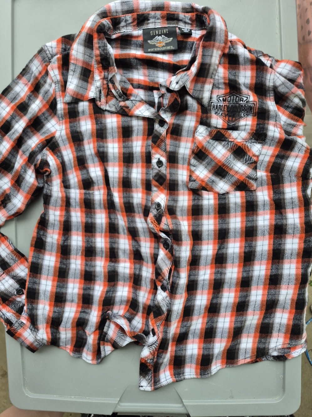 Harley-Davidson Kids Orange Black White Plaid Button-Down Shirt